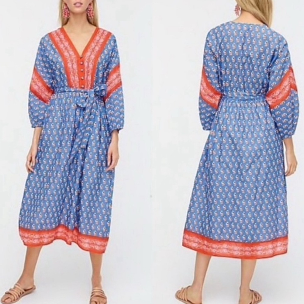 J crew V-neck dress in classic block print Small